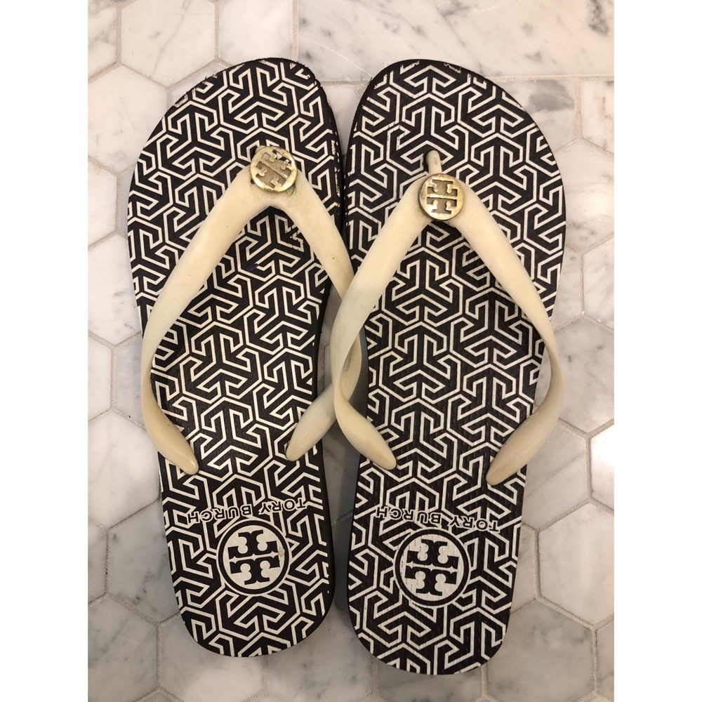 Black & White Tory Burch Flip Flops